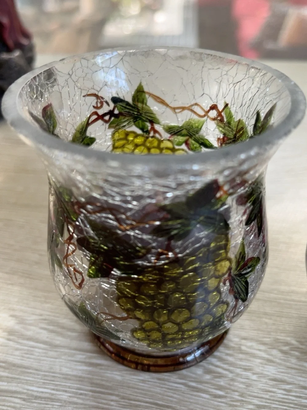 Hand-Painted Grape Glass Votive Holders - Clear with Green Accents Yankee Candle